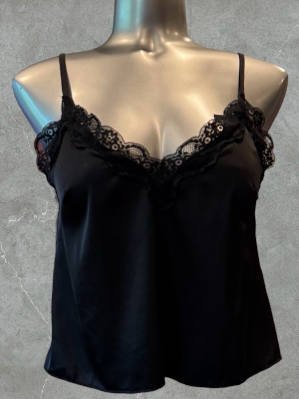 $10 Add-on | Black Satin Lace-Trim Camisole